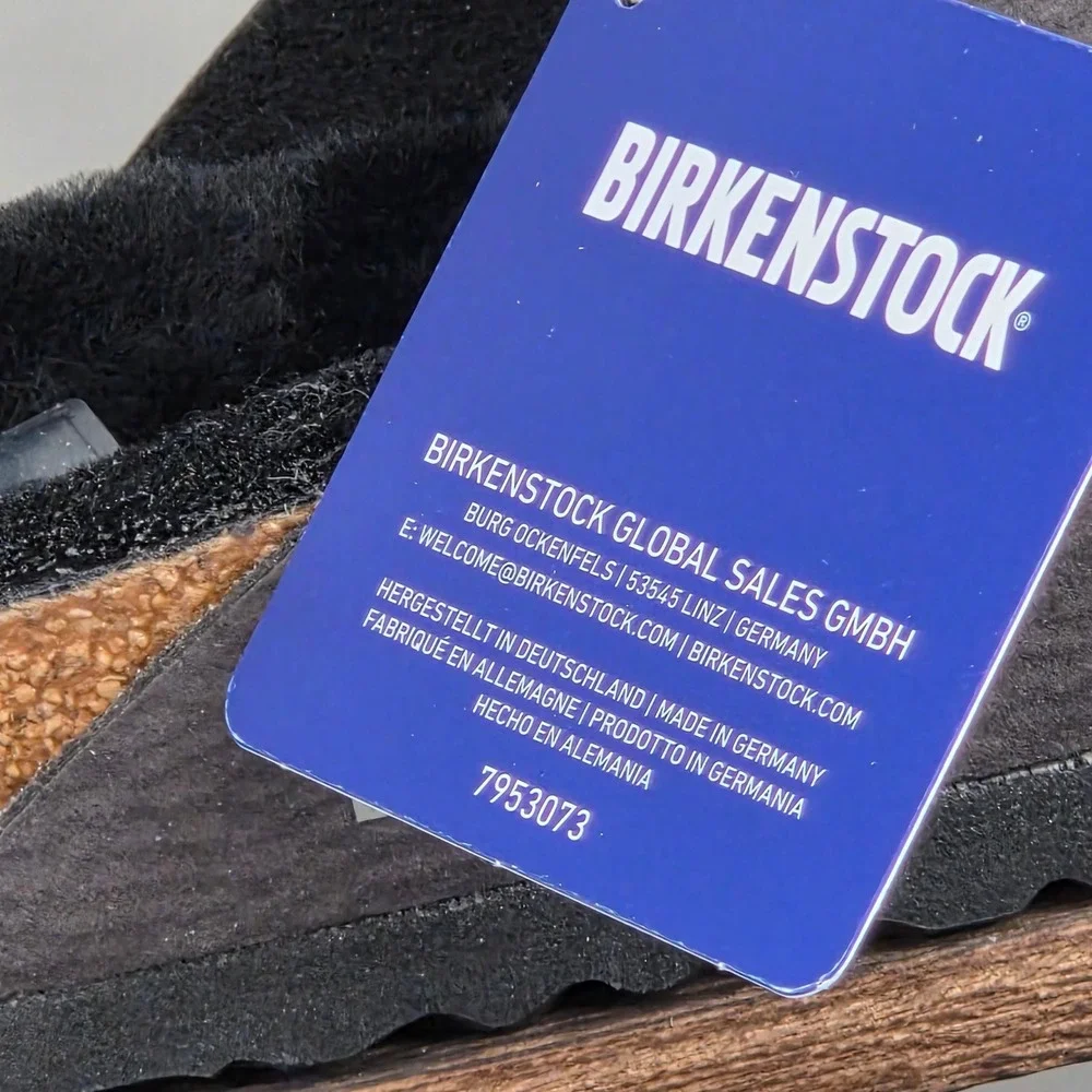 Birkenstock Arizona BS Sandals Mens 8 L10 Desert Dust Black Shearling Cozy Slide